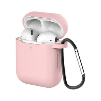 Etui do AirPods 2 / AirPods 1 silikonowy miękki pokrowiec na słuchawki + brelok karabińczyk zawieszka różowy (case D)