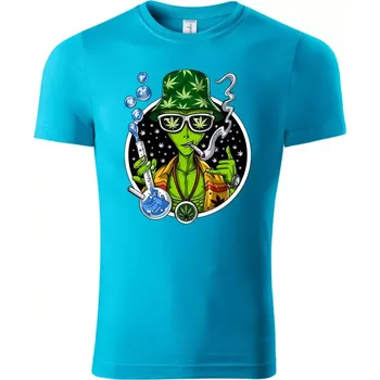 Pánské tričko s kouřícím mimozemšťanem tyrkysové