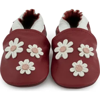 Capáčky CAROZOO Kožené capáčky s gumovou podrážkou kopretiny 18-24 měsíců Růžová 22,5