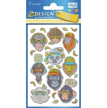 Kancelář AVERY Z-DESIGN Dětské Dekorační etikety, 3D 3D Fólie, opice - 57307