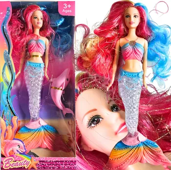 Panenka mořská panna princezna VELKÁ 36 cm! Figurka barevná + příslušenství delfín