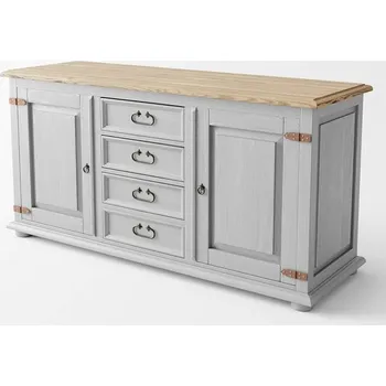 Šatní skříň Masivní komoda Hacienda Grey 4S2D Barevné provedení: šedá - světle hnědá medová vosk