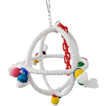 Hračka pro ptáka Lanová koule s korálky 35cm