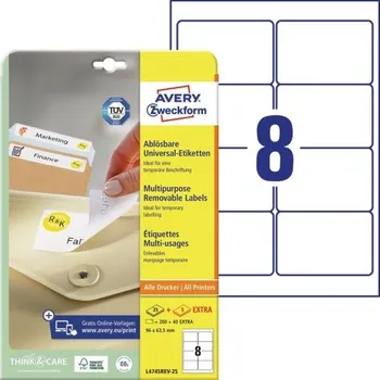 Samolepící etiketa AVERY Snímatelné etikety 96x63,5 mm, A4, bílé - L4745REV-25