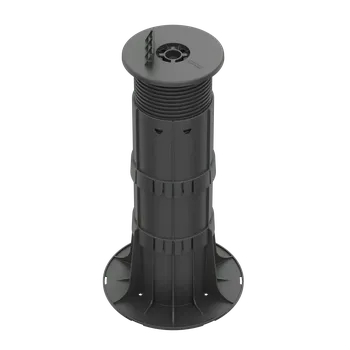 Rektifikační terč pod terasová prkna se samonivelační hlavou H 330-430 mm (Nastavitelná výška od 330 mm do 430 mm | vyrovnaní sklonu až do 5% | nosnost 1500 Kg | základna Ø 200 mm | samonivelační hlava Ø 130 mm | boční úchyt roštu | samonivelační terče)