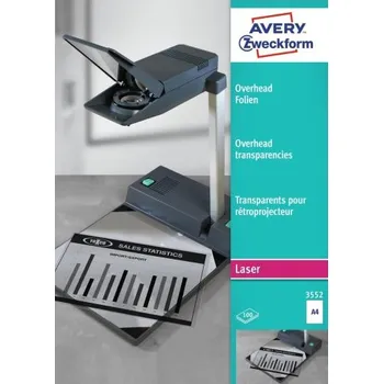 Samolepící etiketa AVERY Fólie do zpětných projektorů, pro laser, 0,10 mm, 100 archů, A4 - 3552