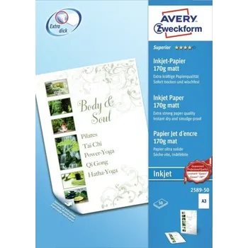 Kancelářský papír AVERY Papír Superior pro inkoust, 170g, 50 listů, A3, oboustranný, matný - 2589-50