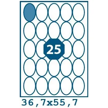 Speciální papír Print etikety ovál 36,7 x 55,7 mm 25 etiket na A4 100 listů, bílé - V0009070
