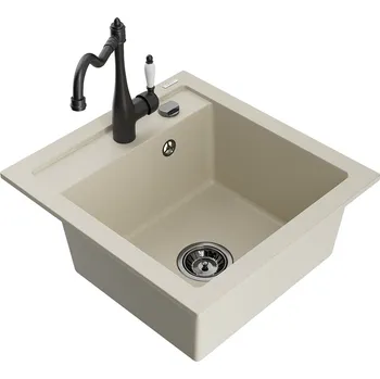 Granitový dřez MEXEN/S - Vito granitový dřez 1-miska včetně baterie Carla, béžová 6503-69-670700-70