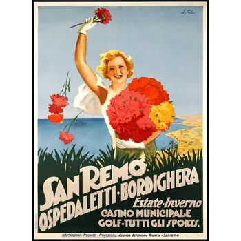 Obraz Plakát Cestování Itálie San Remo bez rámu 29,7 x 42 cm