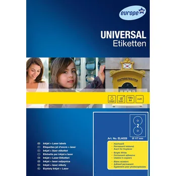 Samolepící etiketa Europe100 etikety ILK na CD průměr 117 mm 100 listů, bílé - ELA029