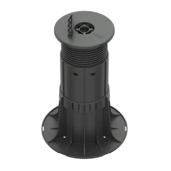 Rektifikační terč pod terasová prkna se samonivelační hlavou H 230-330 mm (Nastavitelná výška od 230 mm do 330 mm | vyrovnaní sklonu až do 5% | nosnost 1500 Kg | základna Ø 200 mm | samonivelační hlava Ø 130 mm | boční úchyt roštu | samonivelační terče)