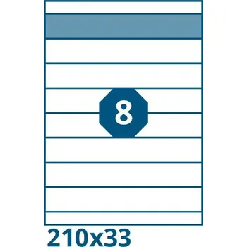 Speciální papír Print etikety 210 x 33 mm 8 etiket na A4 100 listů, bílé - V0003416