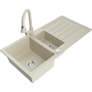 MEXEN/S - Andres granitový dřez s odkapávačem včetně baterie Elia, béžová 6515-69-670101-69