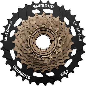 Kazeta přesmyku 7-kolo SHIMANO MF-TZ500 Megarange Barva: hnědá/černá, Velikost: 14-34 zubů