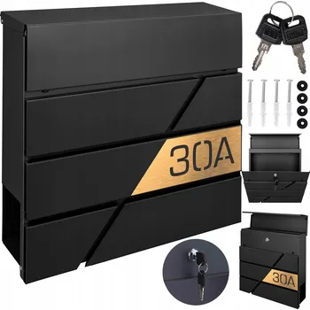 Poštovní schránka ČERNÁ POŠTOVNÍ SCHRÁNKA NA DOPISY ZLATÉ ČÍSLO DOMU