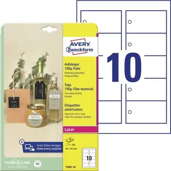 Speciální papír AVERY Visačky 90x50mm, šestiúhelník, 10etiken na A4 Potisk Laser 10A4 190g/m