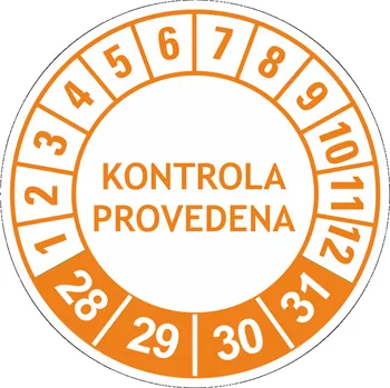Samolepící etiketa Kontrola provedena 2028-2031 samolepící vinylová fólie 40 mm aršík 10 kusů