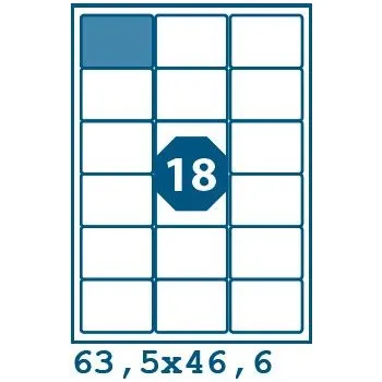 Samolepící etiketa Print etikety 63,5 x 46,6 mm 18 etiket na A4 100 listů, bílé - V0004112