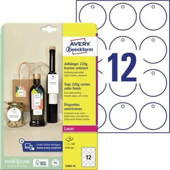Samolepící etiketa AVERY Visačky 60mm, kolečko, 12etiket na A4, Potisk Laser 10A4 220g/m