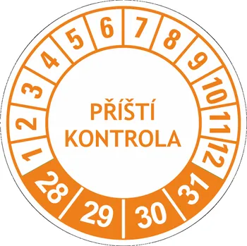 Samolepící etiketa Příští kontrola 2028-2031 samolepící vinylová fólie 40 mm aršík 10 kusů