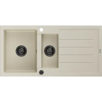 Granitový dřez MEXEN/S - Andres granitový dřez s odkapávačem 1000 x 500 mm, béžová, černý sifon 6515101510-69-B