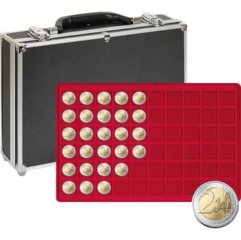 Lindner Mincovní kufr s 8 platy Barva: Červená, Mincovní plata: 8 plat pro 480 mincí do 27 mm