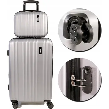 Cestovní Kufr na Kolečkách Velký Tvrdý ABS 100L Stříbrný + Kufřík Mapi