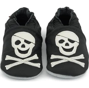 Capáčky CAROZOO Kožené capáčky s koženou podrážkou pirát černá 18-24 měsíců Černá 22,5