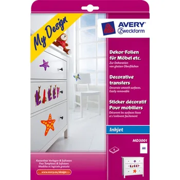 Samolepící etiketa AVERY Fólie dekorační na nábytek pro inkoust, 5 listů, A4 - MD3001