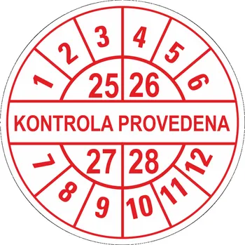 Samolepící etiketa Kontrola provedena 25-28 samolepící vinylová fólie 40 mm aršík 10 kusů