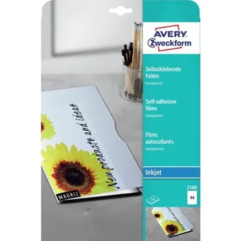 Samolepící etiketa AVERY Čiré samolepicí fólie pro inkoust, 0,17 mm, 10 archů, A4 - 2500