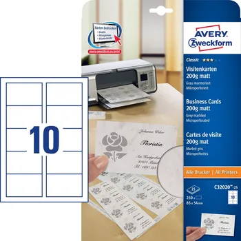 Kancelářský papír AVERY Vizitky mikroperforace, světle šedý mramor, 85x54 mm, 200g, 25 listů, mat, C32020-25