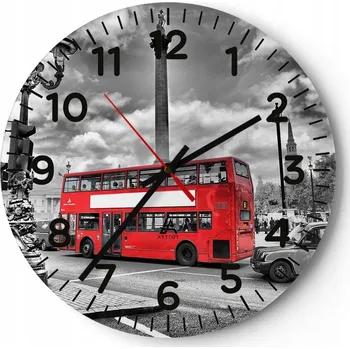 Hodiny Nástěnné hodiny do obýváku 40x40 Města Kulatý Hodiny na skle Loft Tiché