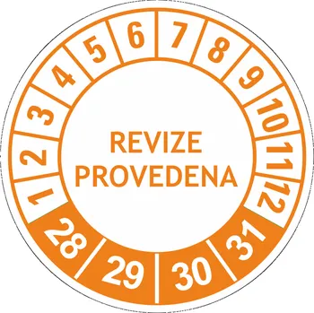 Samolepící etiketa Revize provedena 2028-2031 samolepící vinylová fólie 40 mm aršík 10 kusů