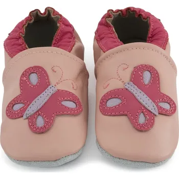 Capáčky CAROZOO Kožené capáčky s koženou podrážkou motýlek růžový 12-18 měsíců Růžová 21,5