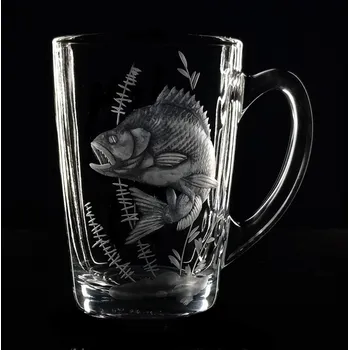 hrníček na čaj s rytinou okoun - ručně ryté (broušené) dárková krabička, dárek pro rybáře