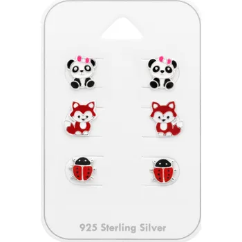 Náušnice For Silver Sada dětských náušnic Panda, Liška, Beruška - Stříbro 925
