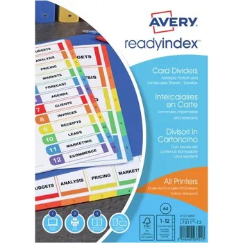 Barevný papír AVERY Barevné rozřaďovače mix barev, 170g, laser i inkoust - 01736501