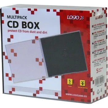 Příslušenství pro datový nosič Box na 1 ks CD, průhledný, černý tray, Logo, 10,4 mm, 5-pack
