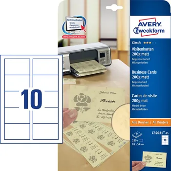 Speciální papír AVERY Vizitky mikroperforace, béžový mramor, 85x54 mm, 200g, 25 listů, matné, C32021-25