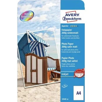 Kancelářský papír AVERY Inkoustový fotografický papír A4 200g, 30 listů, A4, lesk - 1040-30