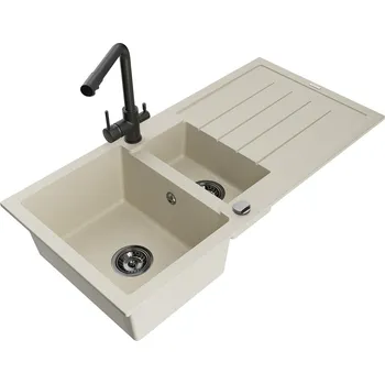 Granitový dřez MEXEN/S - Andres granitový dřez s odkapávačem včetně baterie Duero, béžová 6515-69-671600-70