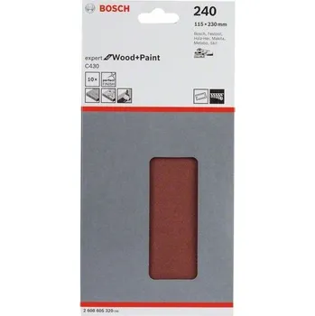 Brusný papír 10x Brusný papír - brusivo pro vibrační brusky Bosch Expert for Wood and Paint C430 115x230mm, hr. 240, 14 otvorů (2608605320)