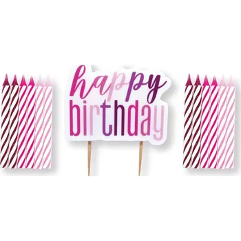 Dortová svíčka Set svíček Glitz - růžové Happy birthday 13ks