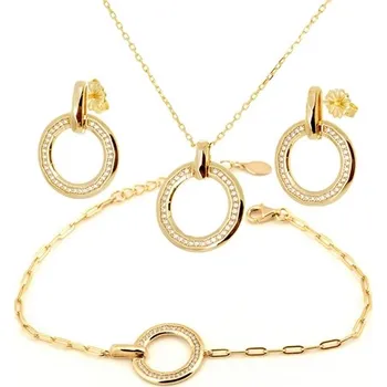 Souprava šperků Stříbrná zlacená souprava náušnic, náhrdelníku a náramku s čirými zirkony STRS0417F + dárek zdarma