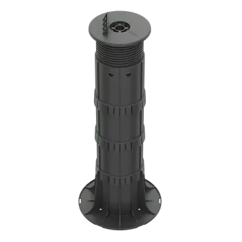 Rektifikační terč pod terasová prkna se samonivelační hlavou H 430-530 mm (Nastavitelná výška od 430 mm do 530 mm | vyrovnaní sklonu až do 5% | nosnost 1500 Kg | základna Ø 200 mm | samonivelační hlava Ø 130 mm | boční úchyt roštu | samonivelační terče)