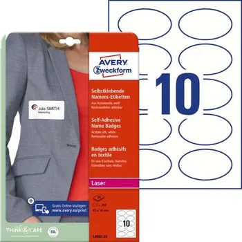 Speciální papír AVERY Samolepicí jmenovky oval 85x50mm 10Etiket na A4, 20A4