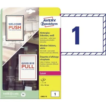 Samolepící etiketa AVERY Oboustranně potisknutelné etikety na sklo 210x148mm, Černobílá laser 10A5