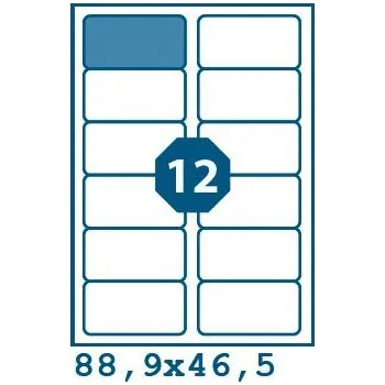 Speciální papír Print etikety 88,9x46,5mm 12 etiket na A4 100 listů, bílé - V0003430